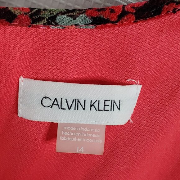 Calvin Klein Womens Size 14 Dress Floral Crinkle Chiffon Long Puff Sleeve - Picture 3 of 7